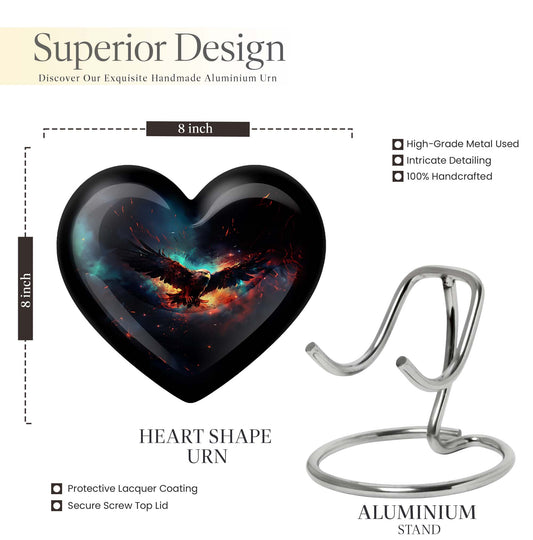 10-inch EAGLE Urn styled as a Heart Urn with Wolf Howling theme and capacity for 200 cubic inches of ashes