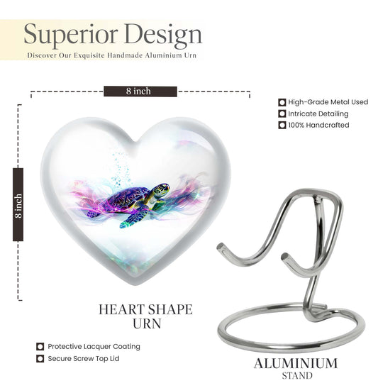 10-inch heart-shaped TURTLE urn with wolf howling design, ideal for dad's ashes