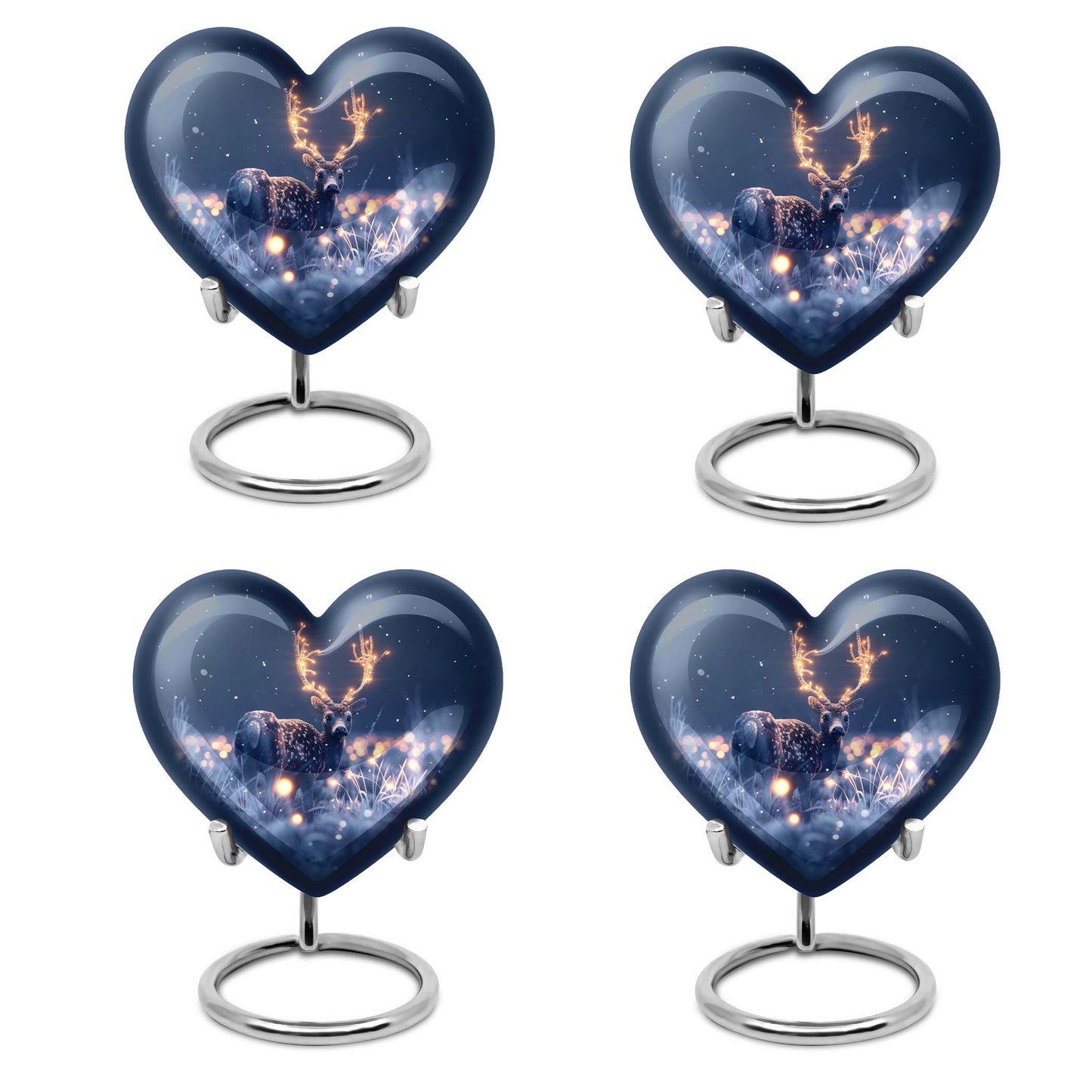 10-inch heart-shaped deer urn with wolf theme, perfect for women's ashes