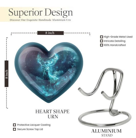 heart urn with deer theme