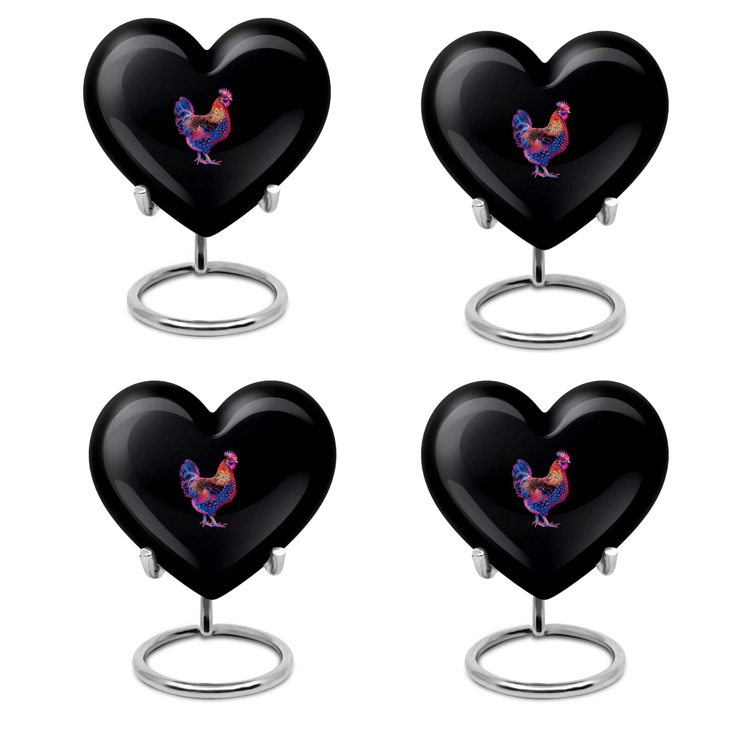 10-inch heart-shaped chicken urn for adult, personalized, aluminium, with flower theme