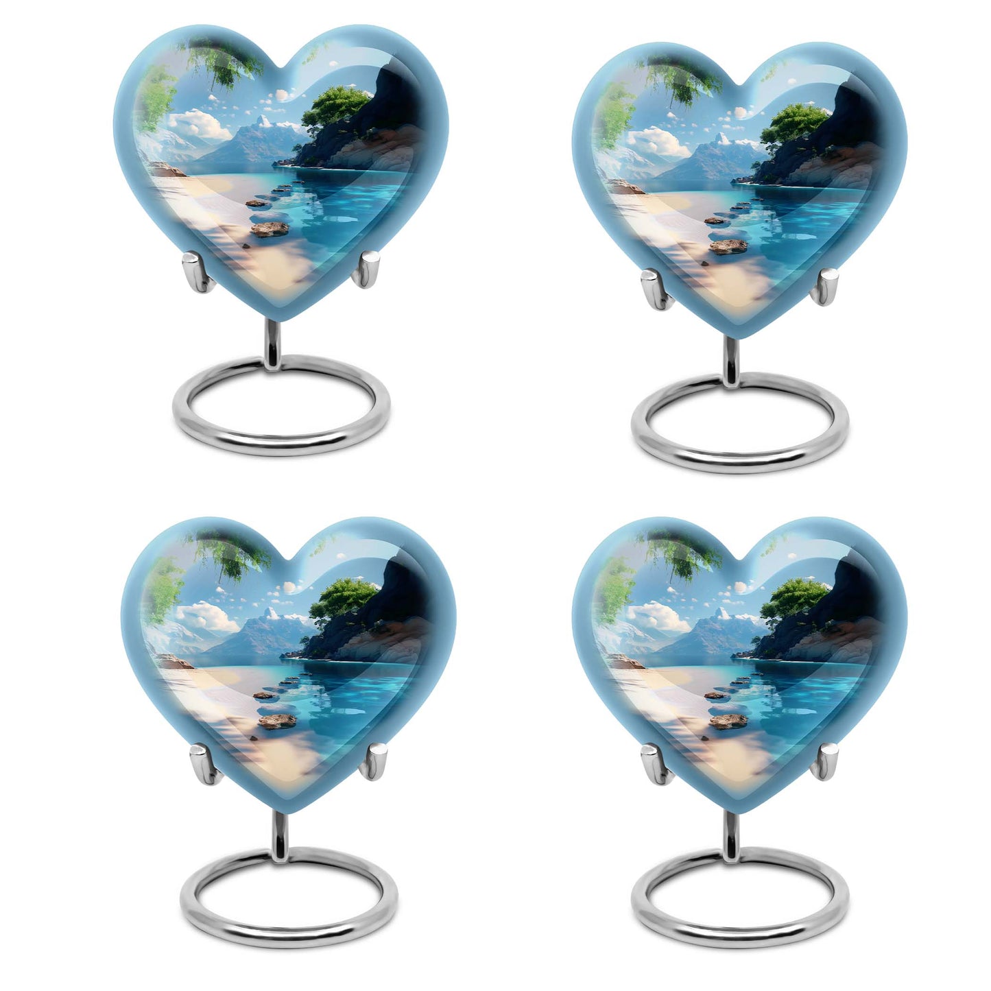 Large 10-inch heart beach urn for cremation ashes with floral design and personal engraving