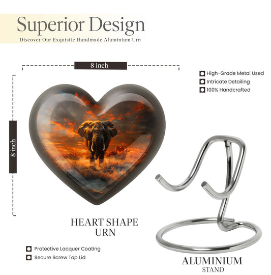 heart-shaped elephant urn for human ashes