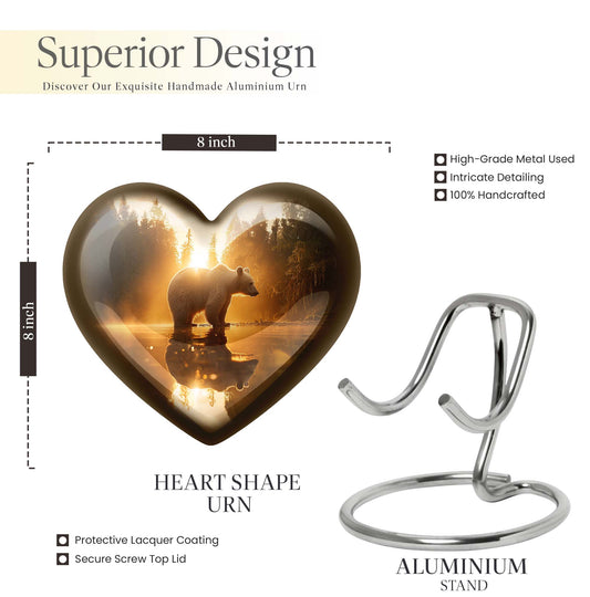 10-inch Heart-shaped Bear Urn for human ashes