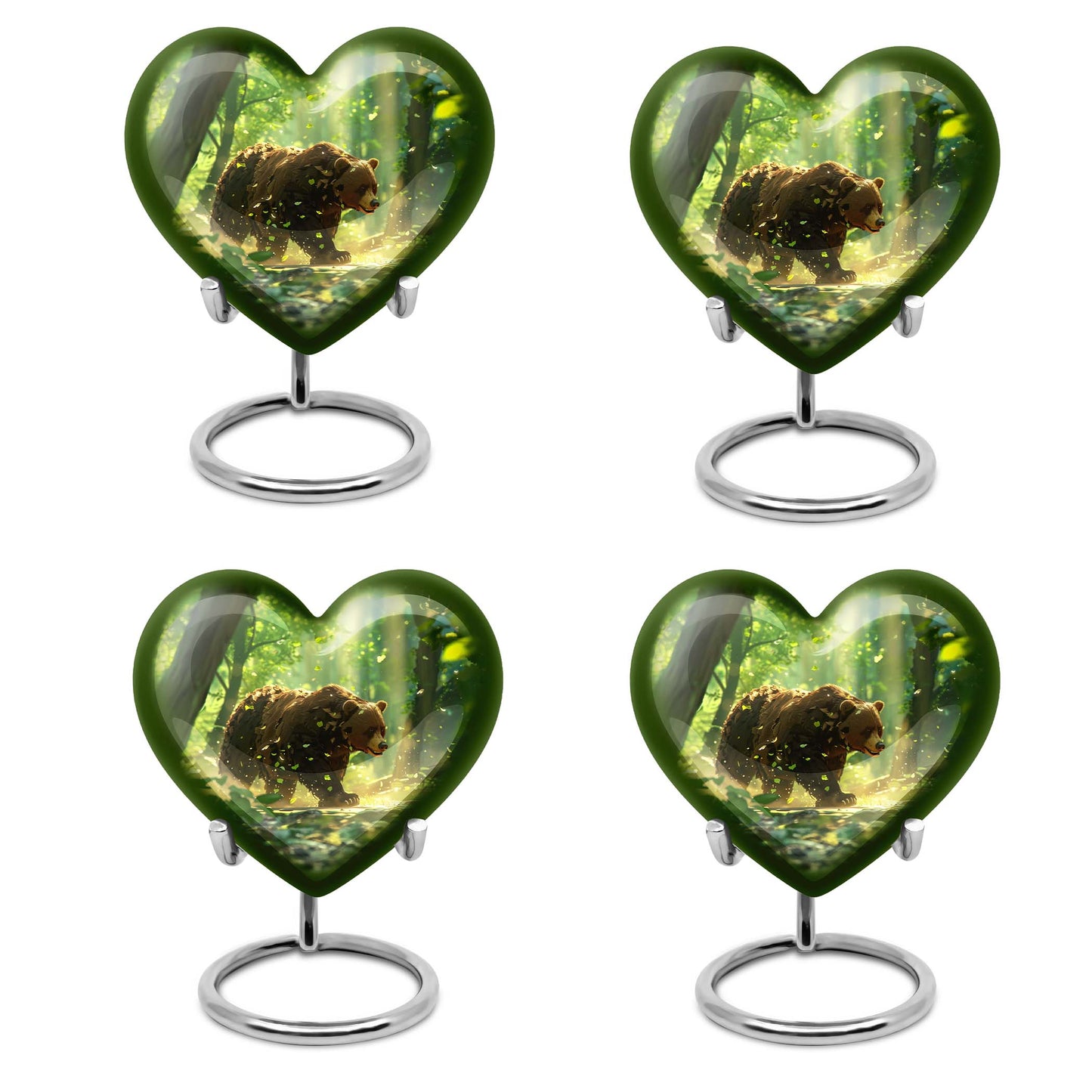 10-inch heart-shaped bear urn with butterfly theme, made of aluminium and customization option