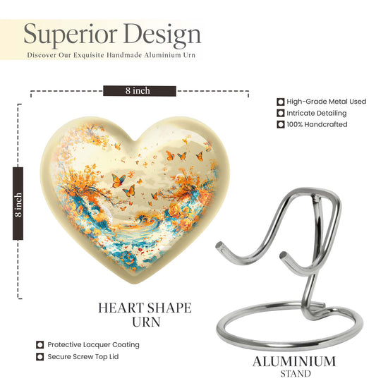 10-inch butterfly themed heart urn for ash burial,