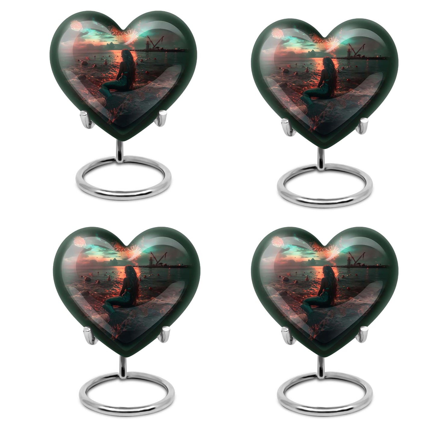 10-inch Mermaid Heart Urn for memorial burial, personalized, butterfly-themed aluminium urn