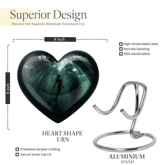 10-inch butterfly themed Mermaid Urn, heart-shaped burial urn made of Aluminum