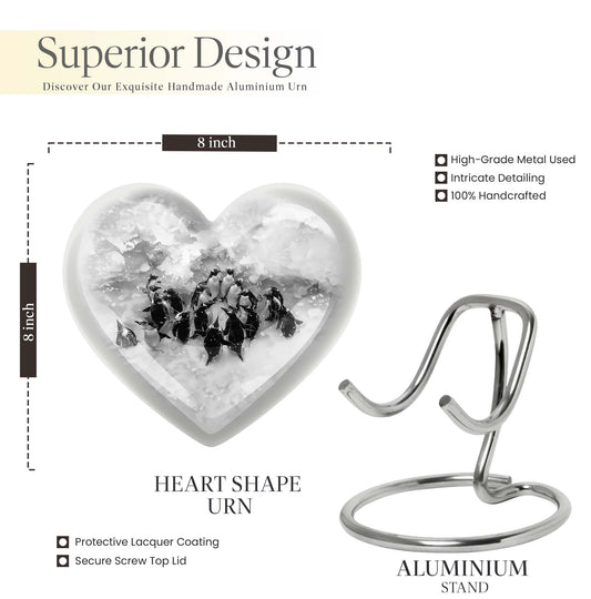 10-inch butterfly-themed heart penguin urn