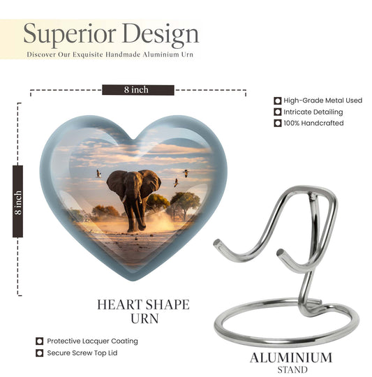 10-inch Elegant Elephant Urn for adult ashes, Butterfly-themed Heart cremation urn with personal engraving