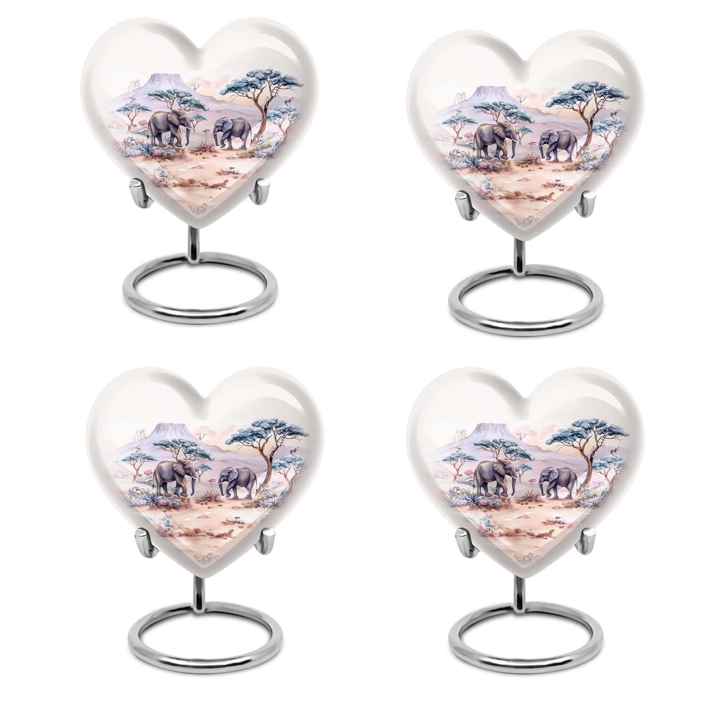 10-inch Heart-shaped Elephant Urn, featuring a butterfly theme, includes personal engraving and velvet pouch