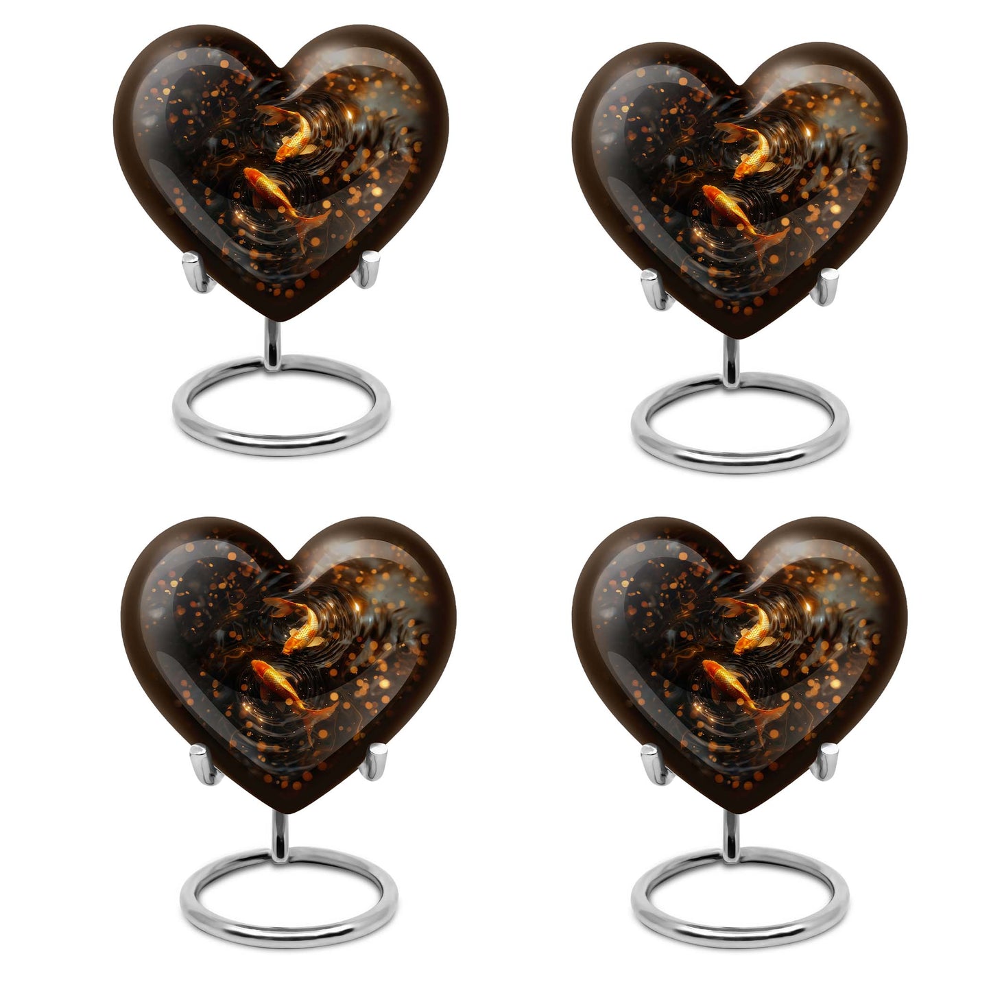 10-inch gold fish heart urn with butterfly