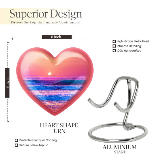 10-inch ocean waves heart urn for adult memorial,