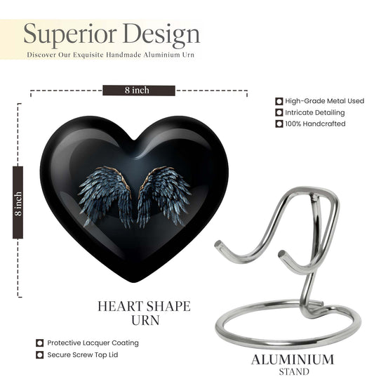 10-inch wings blue Heart Urn with butterfly theme for human ashes, customization available