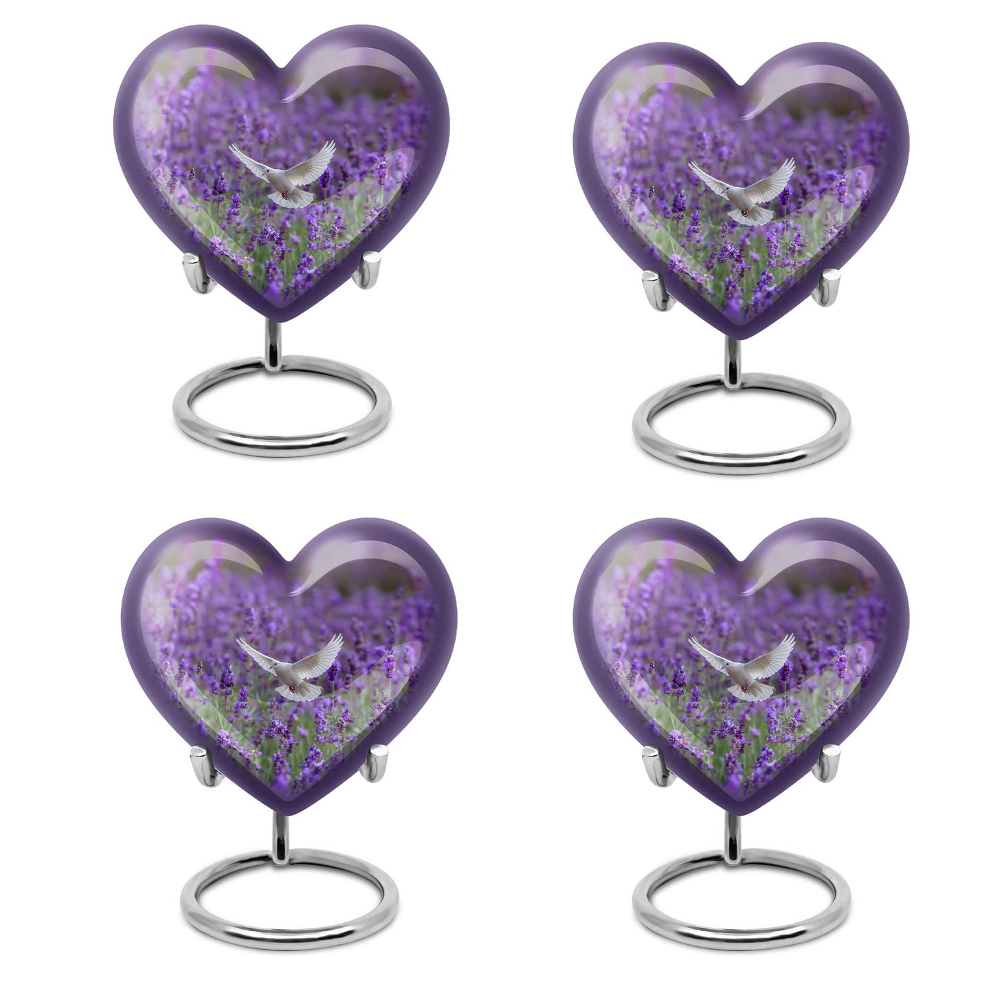 10-inch Large Heart Urn for ashes with white dove and butterfly theme, customizable name engraving