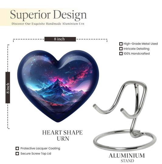 Northern Lights themed heart urn