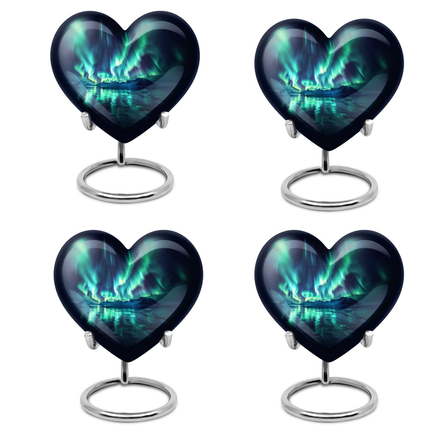 10-inch Northern Lights-themed Heart Urn for mom, adorned with butterfly design