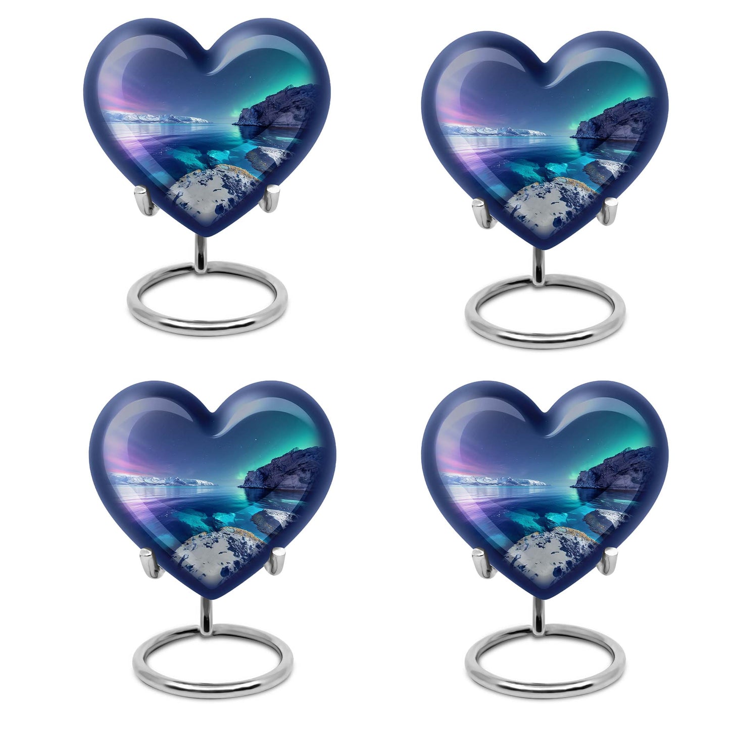Heart-shaped, Aurora Borealis-themed memorial large urn
