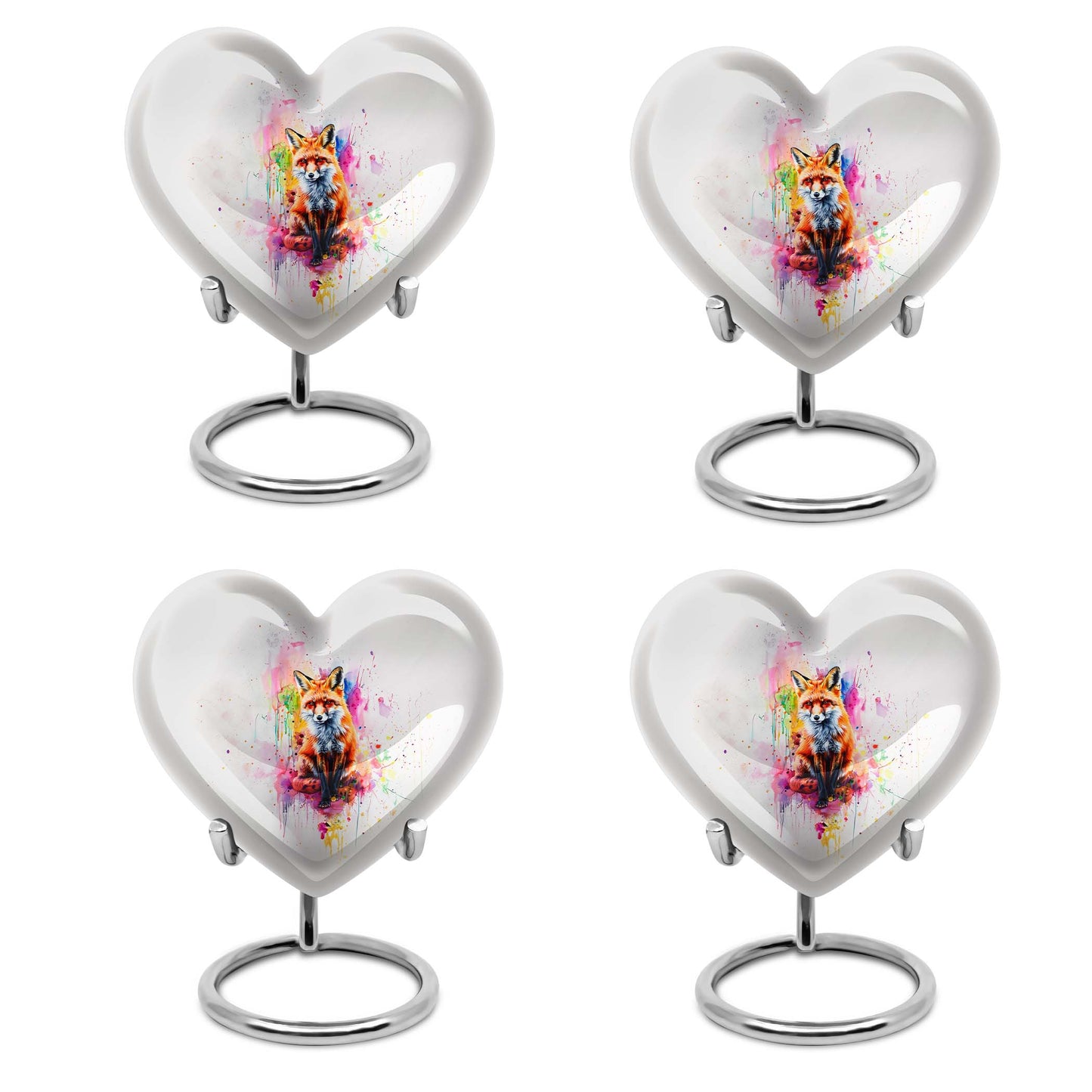 Heart-shaped fox urn in aluminium with butterfly