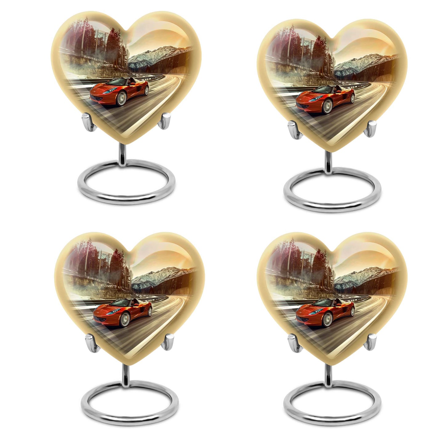 Heart-shaped car urn with butterfly theme for memorial funeral, 10-inch Aluminium