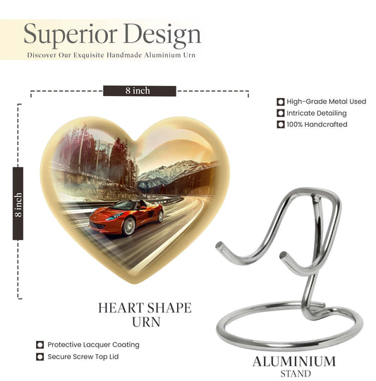 Heart-shaped car urn with butterfly theme for memorial funeral, 10-inch Aluminium