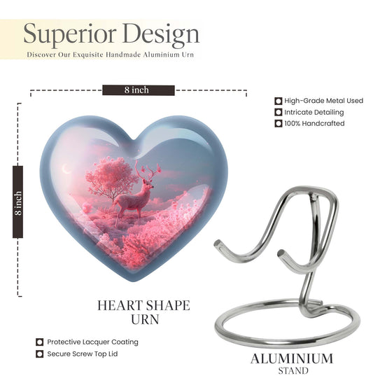 Elegant 10-inch heart-shaped deer urn for adult
