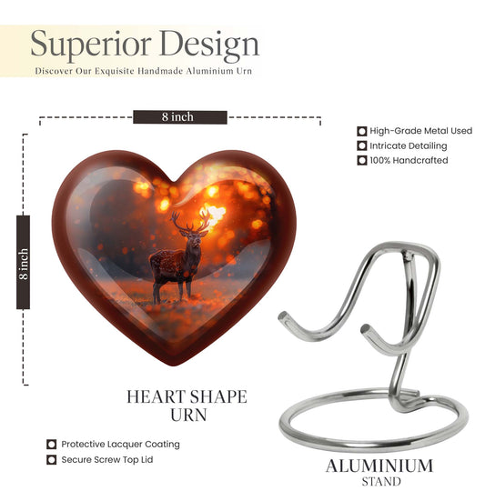 10-inch heart-shaped deer urn