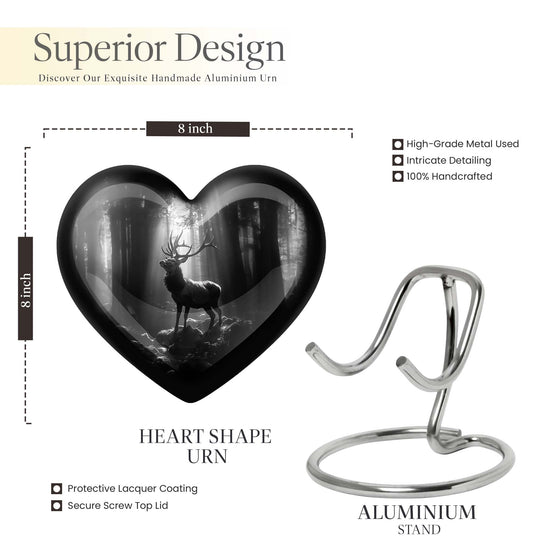 Heart-shaped deer urn for human ashes, customizable, made of aluminium