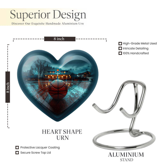 Large 10-inch Basketball Themed Heart-Shaped Memorial Urn for Men's Ashes