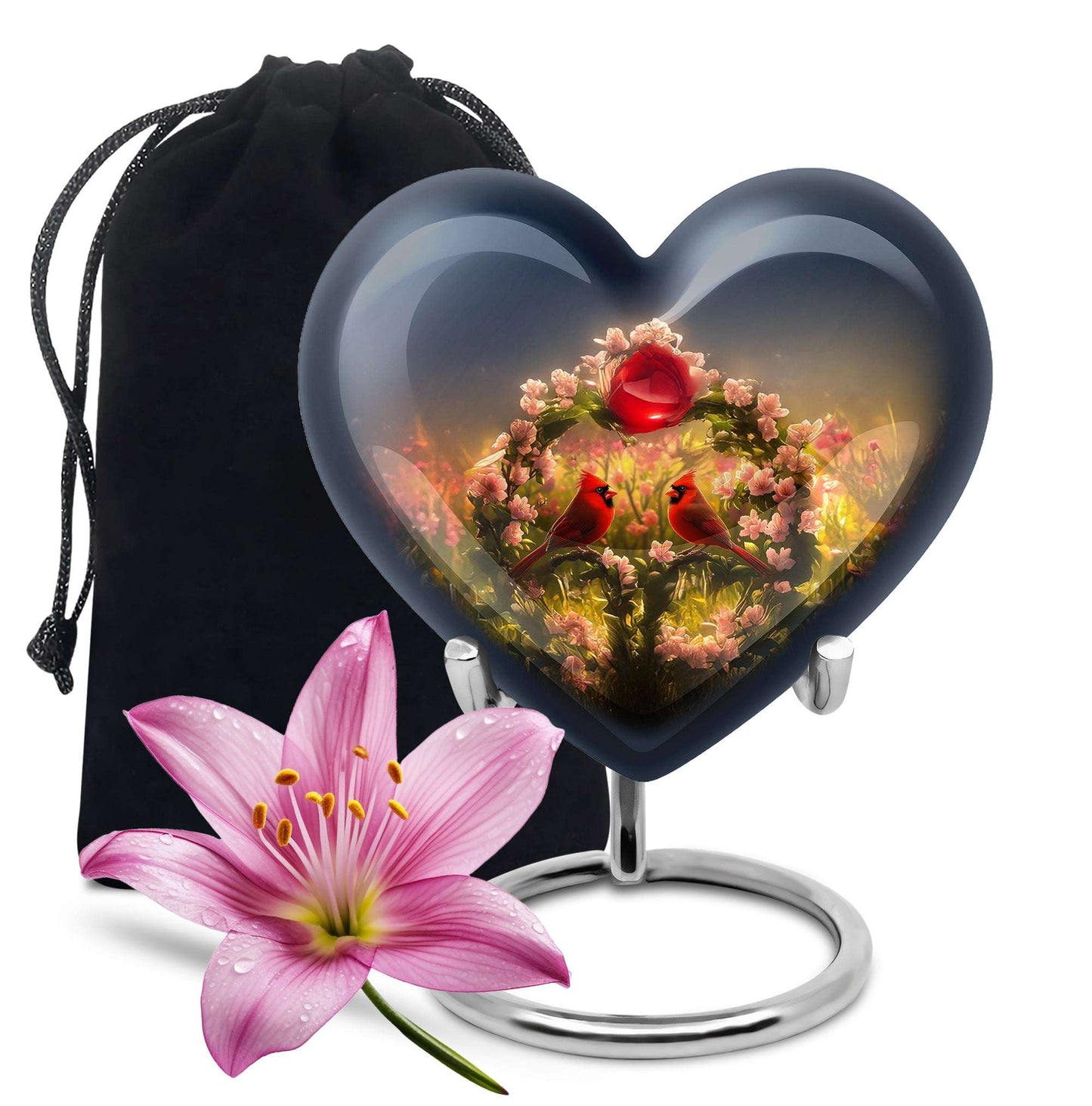 Red Cardinal Bird Urn For Cremation – Floral Memorial Urn for Human Ashes