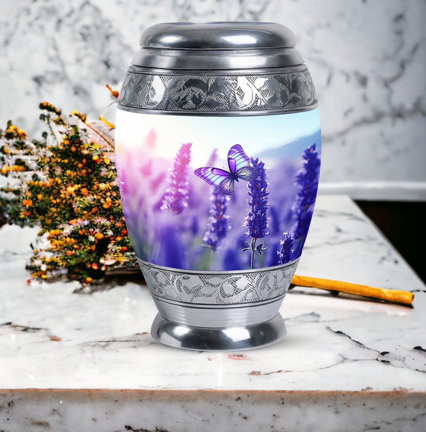 Large Colorful Butterflies Urn for ashes.