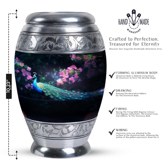 Classic Peacock Urn in Aluminum, Large Urn