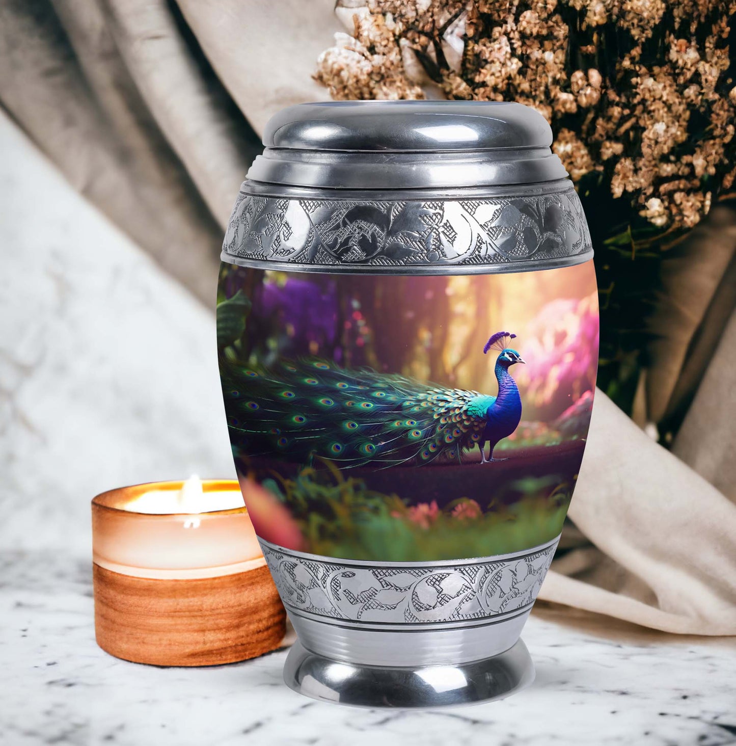 Classic 3-inch Peacock Urn for Ashes made of Aluminium