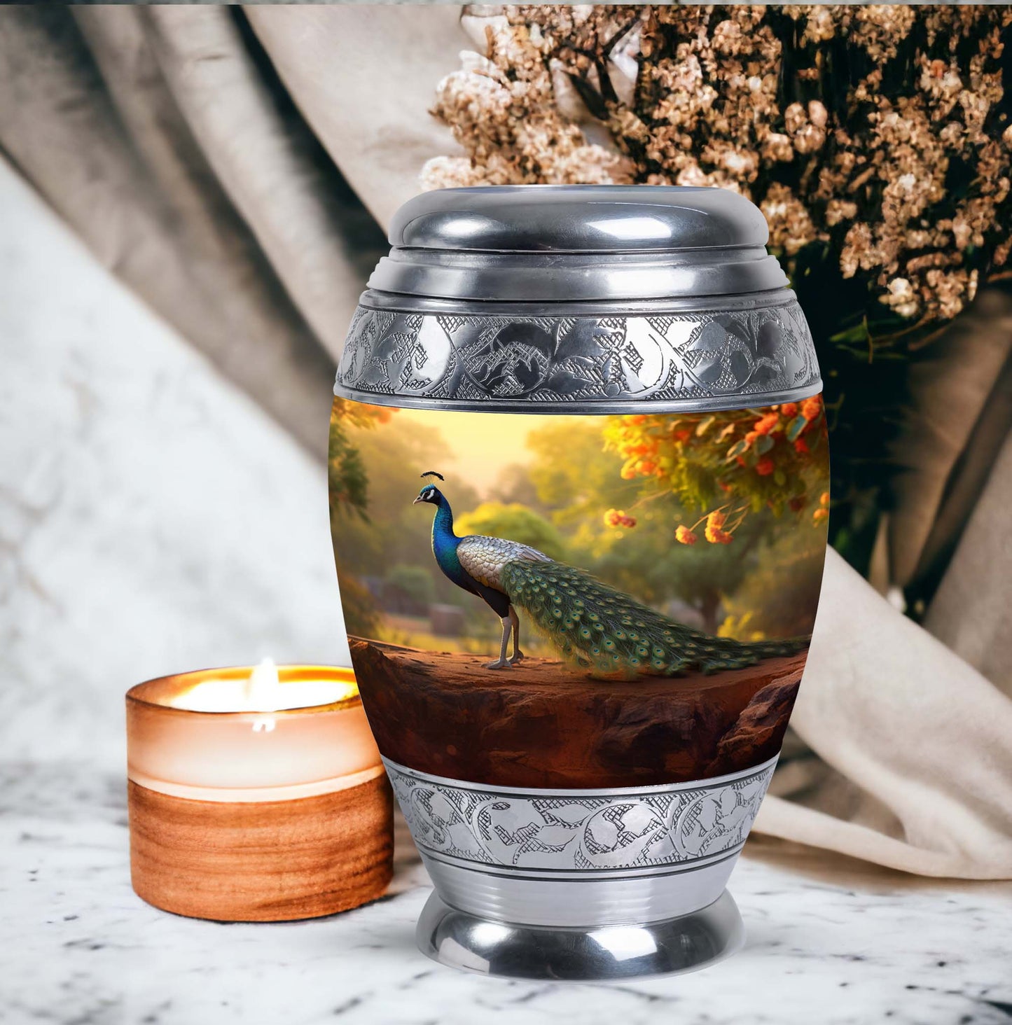 Classic Peacock Urn, designed for human ashes.