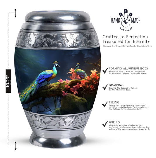 Peacock Cremation Urn, personalized Aluminium Memorial Urn