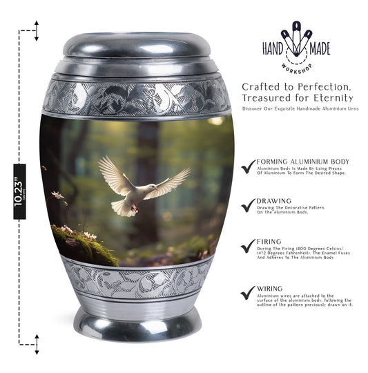 Dove flying Memorial Urn , made from Aluminium.