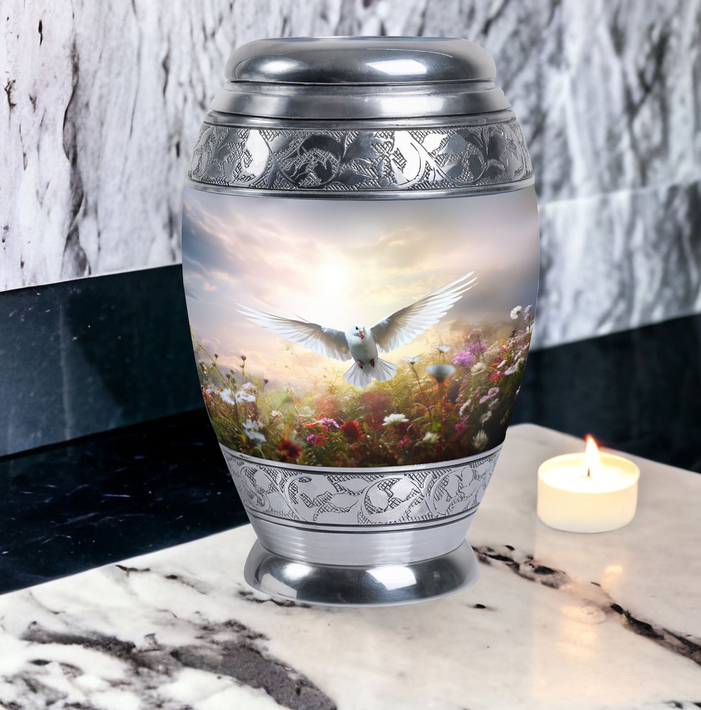 Dove Urn for Ashes in Classic Design, Large Aluminium.
