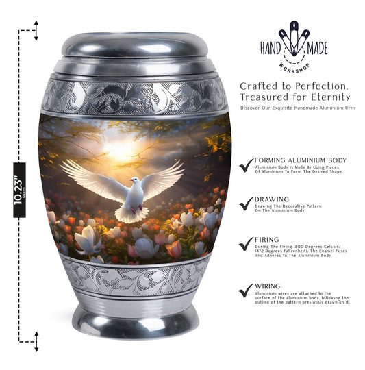 Dove Memorial Urn, classic aluminium cremation urn for ashes