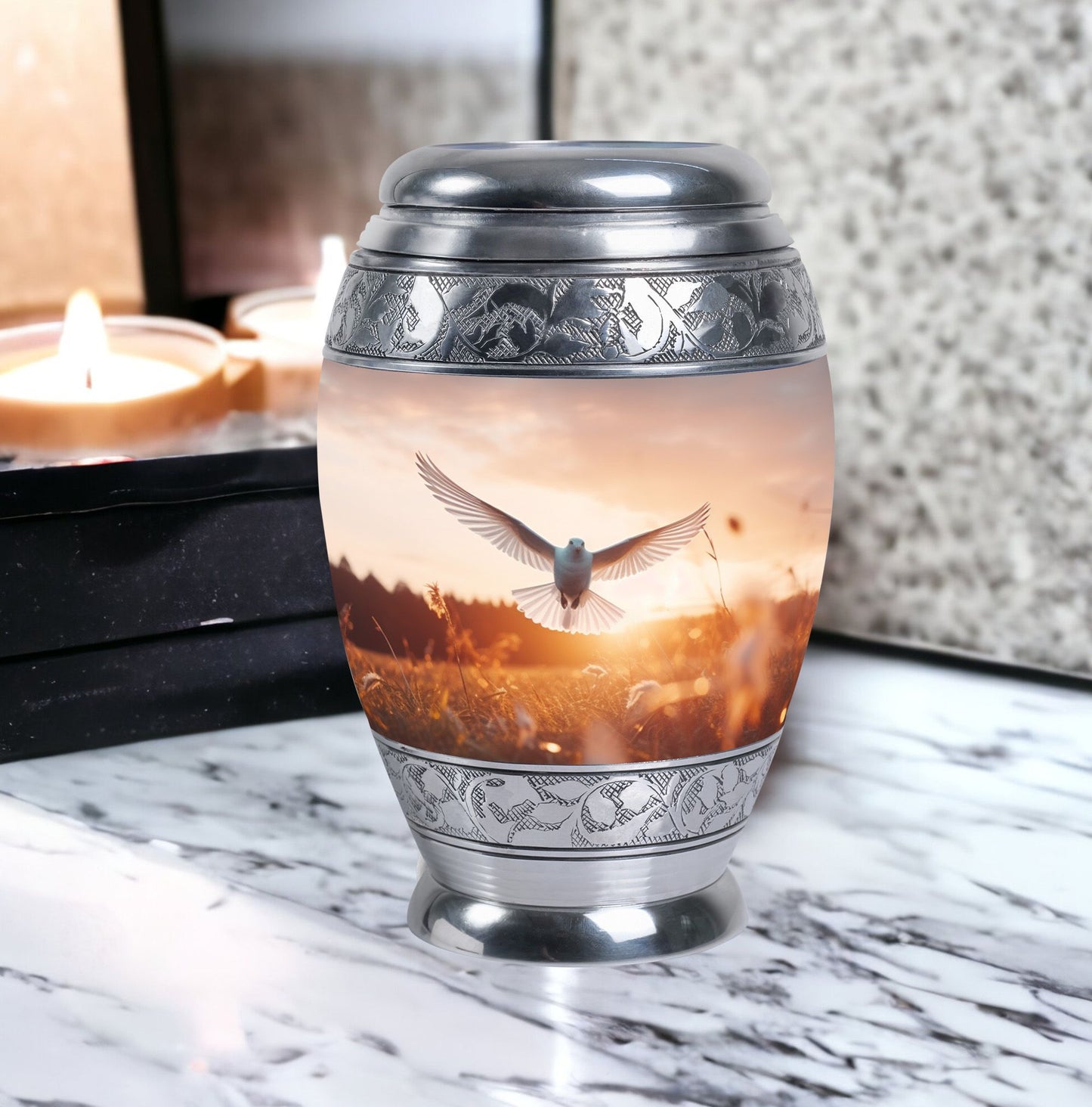 Classic 3-inch aluminium Dove Urn with velvet pouch