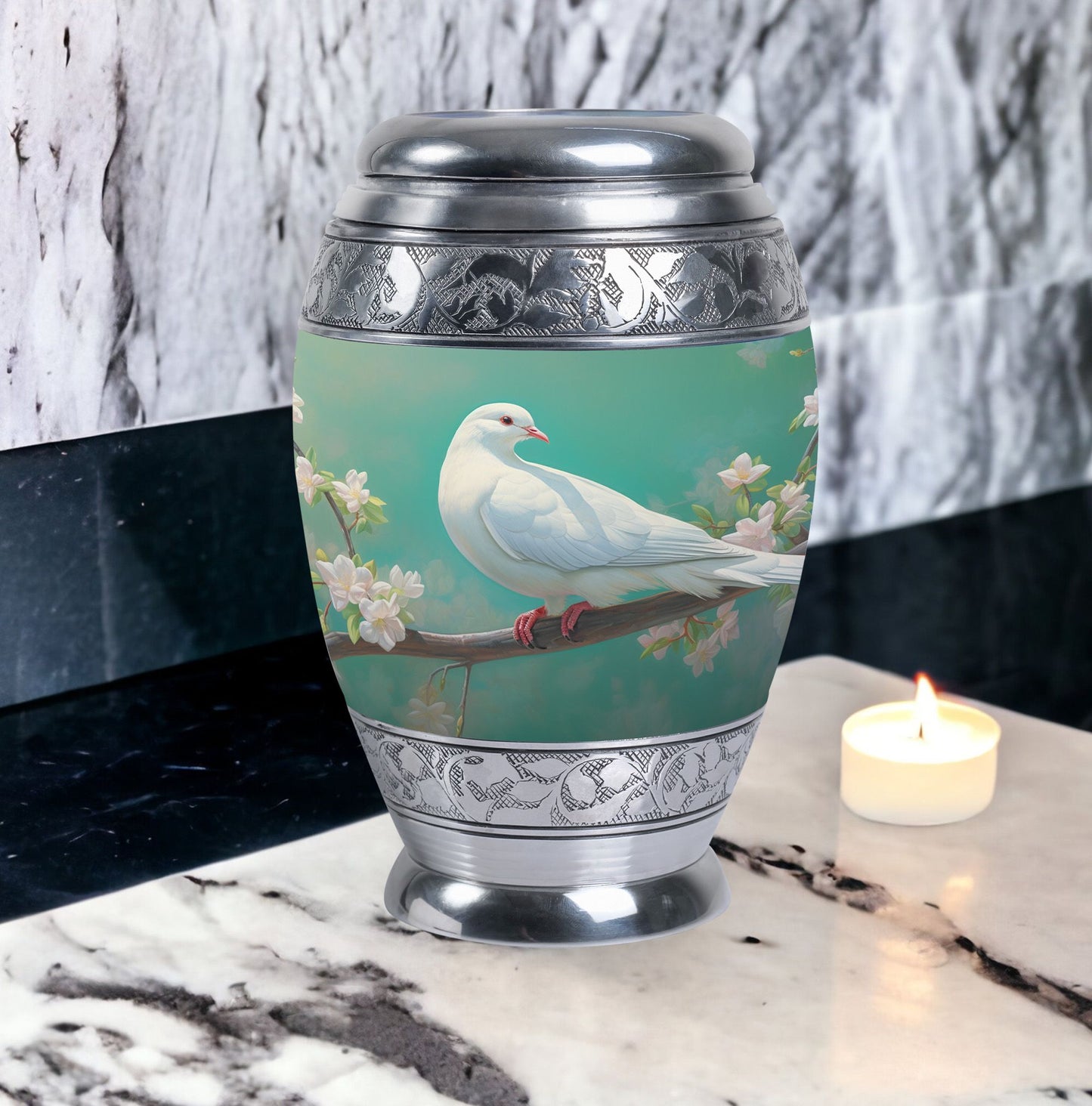 Dove Memorial Urn, Unique Large Aluminium Urn.