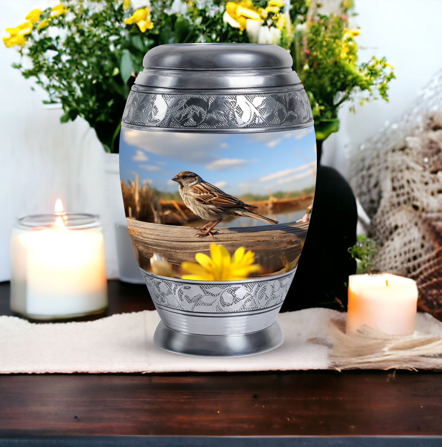 Classic 3-inch Sparrow urn for human cremation ashes.