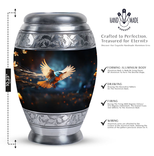 Red Sparrow flying aluminium Urn for ashes