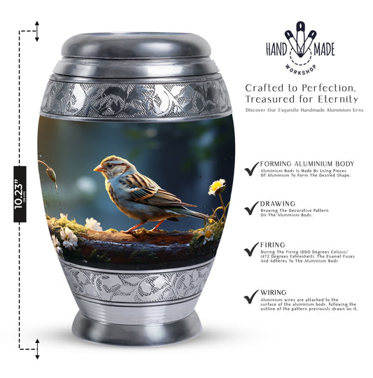 Sparrow Urn for Ashes, Large Aluminium Urn.