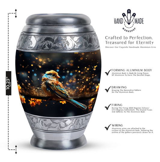 Classic Yellow Sparrow Urn for ashes, Large aluminium urn