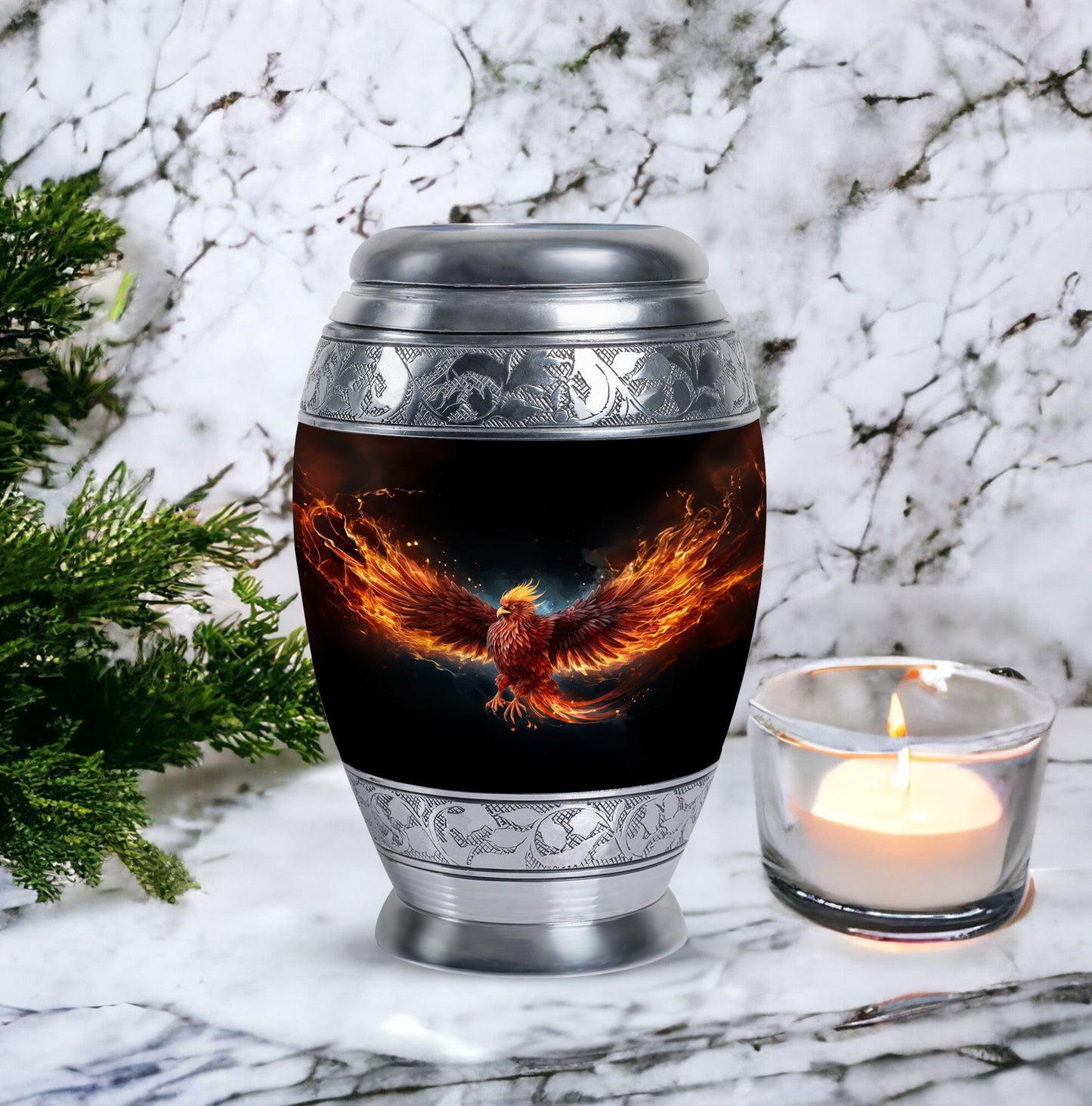 Red Phoenix Urn, Unique Classic Aluminium urn for ashes