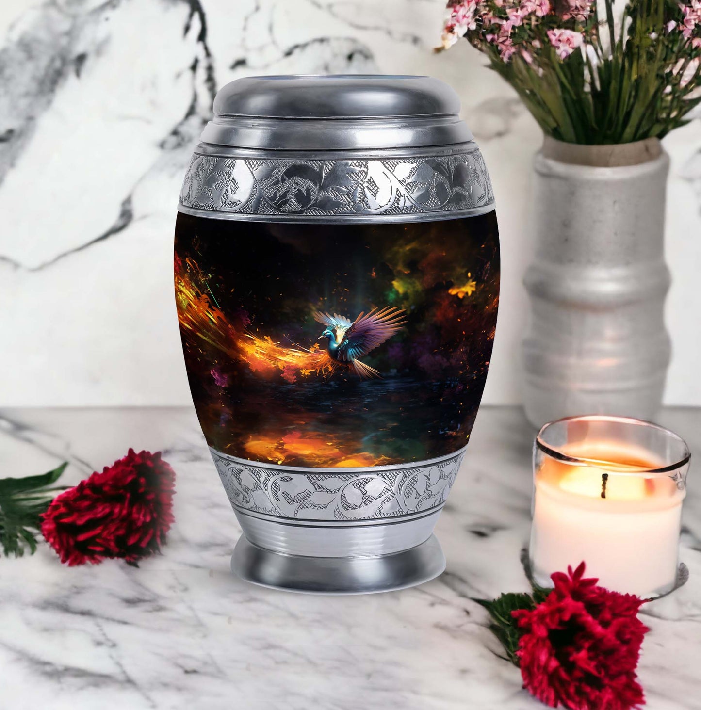 Colorful swan keepsake urn, 3-inch classic design