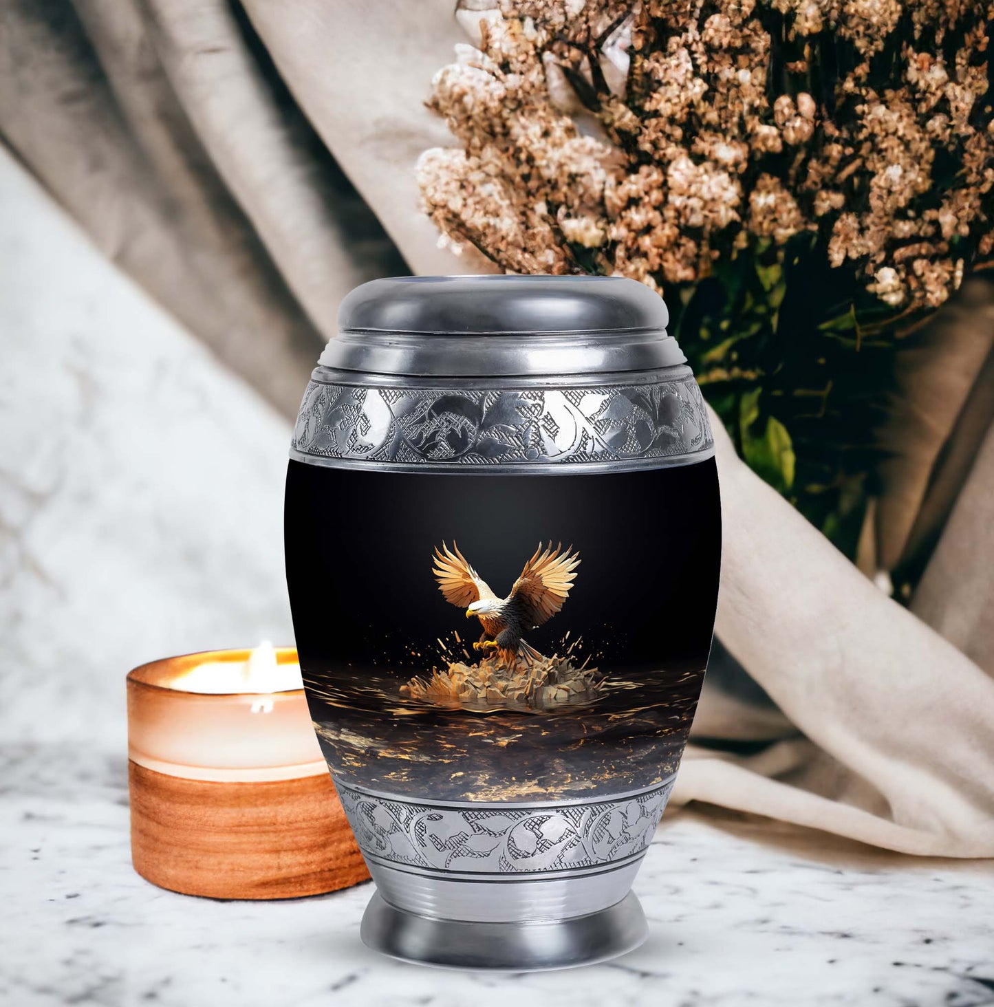 Eagle Cremation Urn, Large aluminium classic memorial urn.