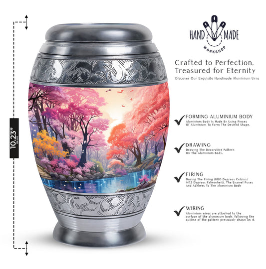 Enchanting lake-themed cremation urn for ashes, ideal for women and mothers, suitable for adult-sized burial