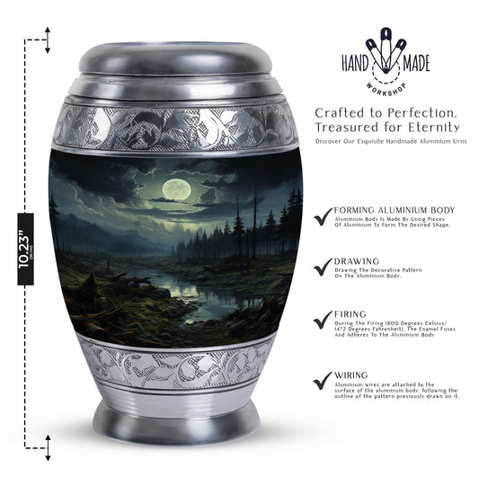 Large Moonlit Monar_Urn made of Aluminium for ashes storage, with engraving option. Includes velvet pouch and care instructions.