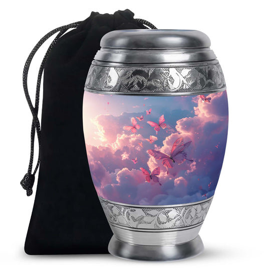 Pink Personalized Butterfly Cremation Urn for Mom - 10-inch, 200 cu in - Yatskia